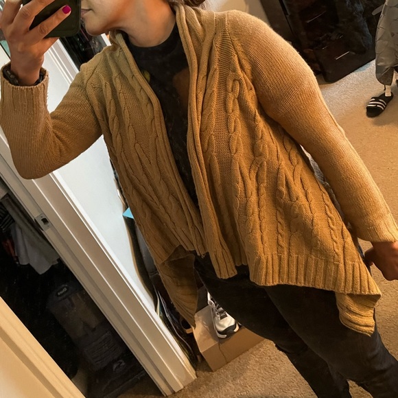 Camel Cable Knit Open Cardigan | Petite Small - Picture 7 of 15